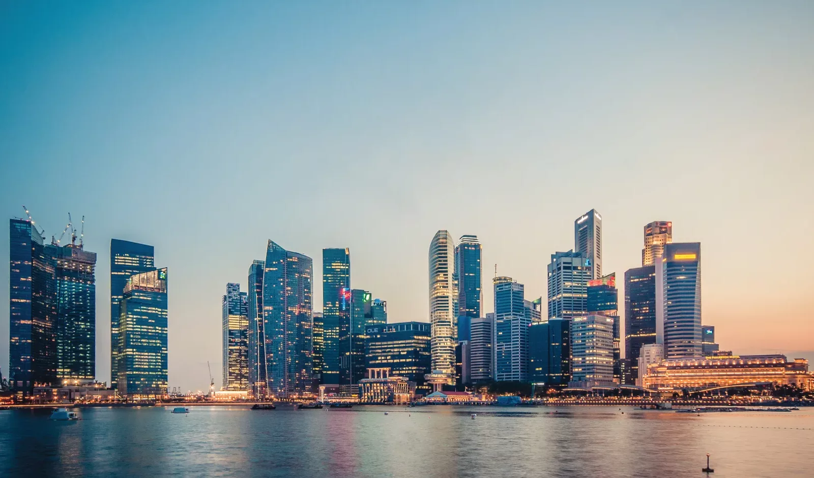 Marina Bay skyline in Singapore at sunset